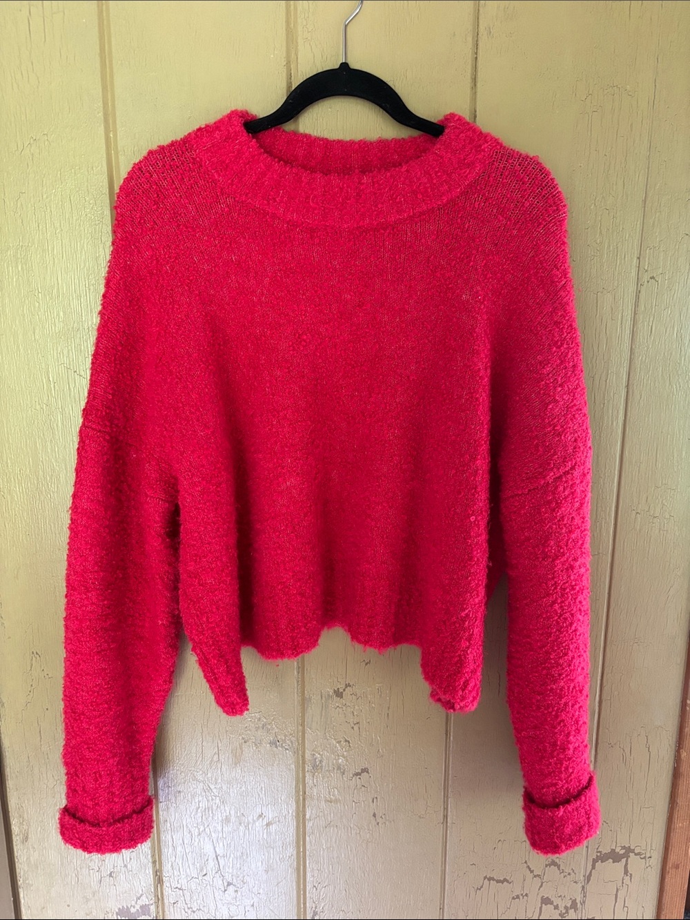 We The Free Bright Red Crewneck Fuzzy Sweater